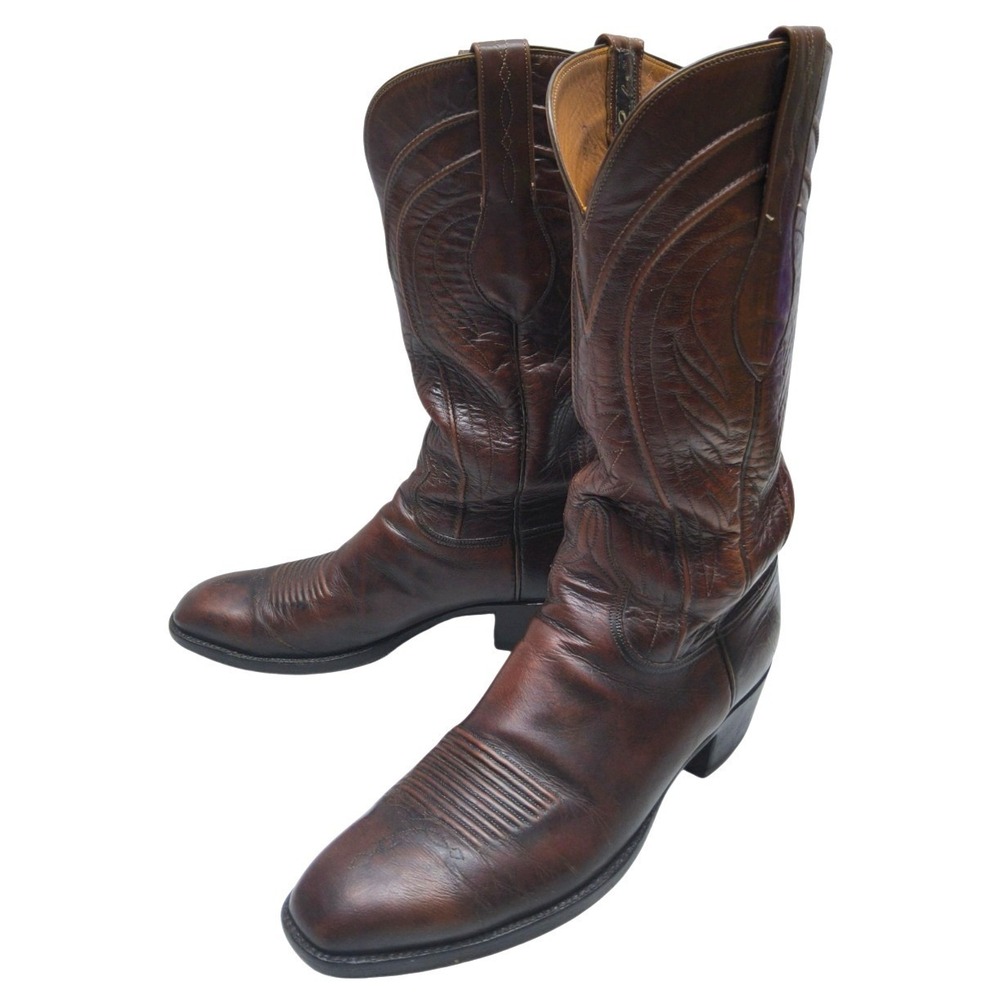 Vintage Lucchese Men L6608 Cowboy Boots Black Cherry Leather Size 9.5D  USA MADE